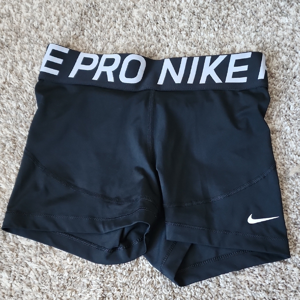 Nike Black Women Compression Shorts with White Logo